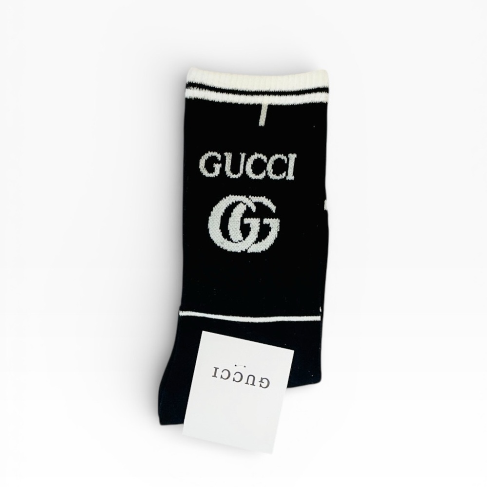 Authentic Gucci Logo Cotton-Blend Socks in Black and White